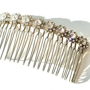 Hair Comb | Silver-Tone | Rhinestone | Floral